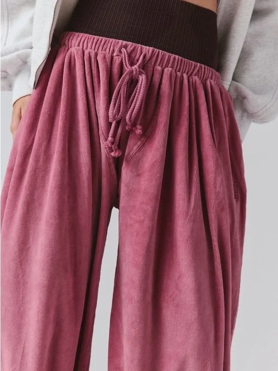 NWT! Free People Movement Momentum Velour Jogger Pants Rosewood Pink ~ Large - Picture 3 of 9